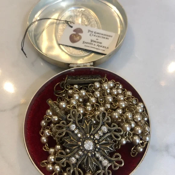 Virgins Saints & Angels Gold and Pearl Necklace - Picture 3 of 5